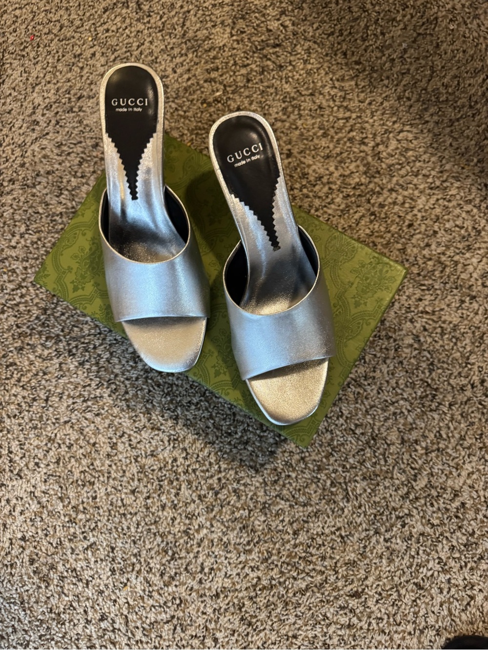 Gucci Silver Open-Toe Slip-On Mules